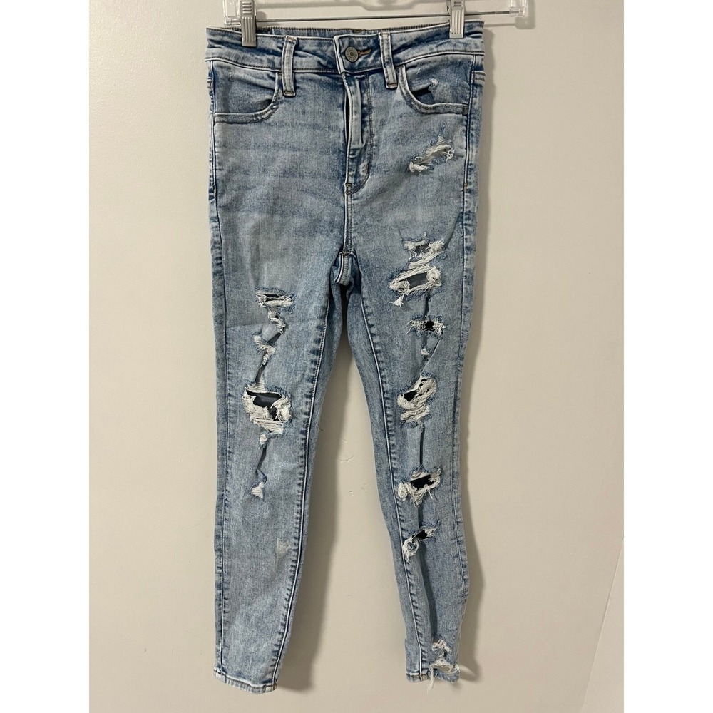 American Eagle women's skinny Jeggings distressed with holes high rise size‎ 2